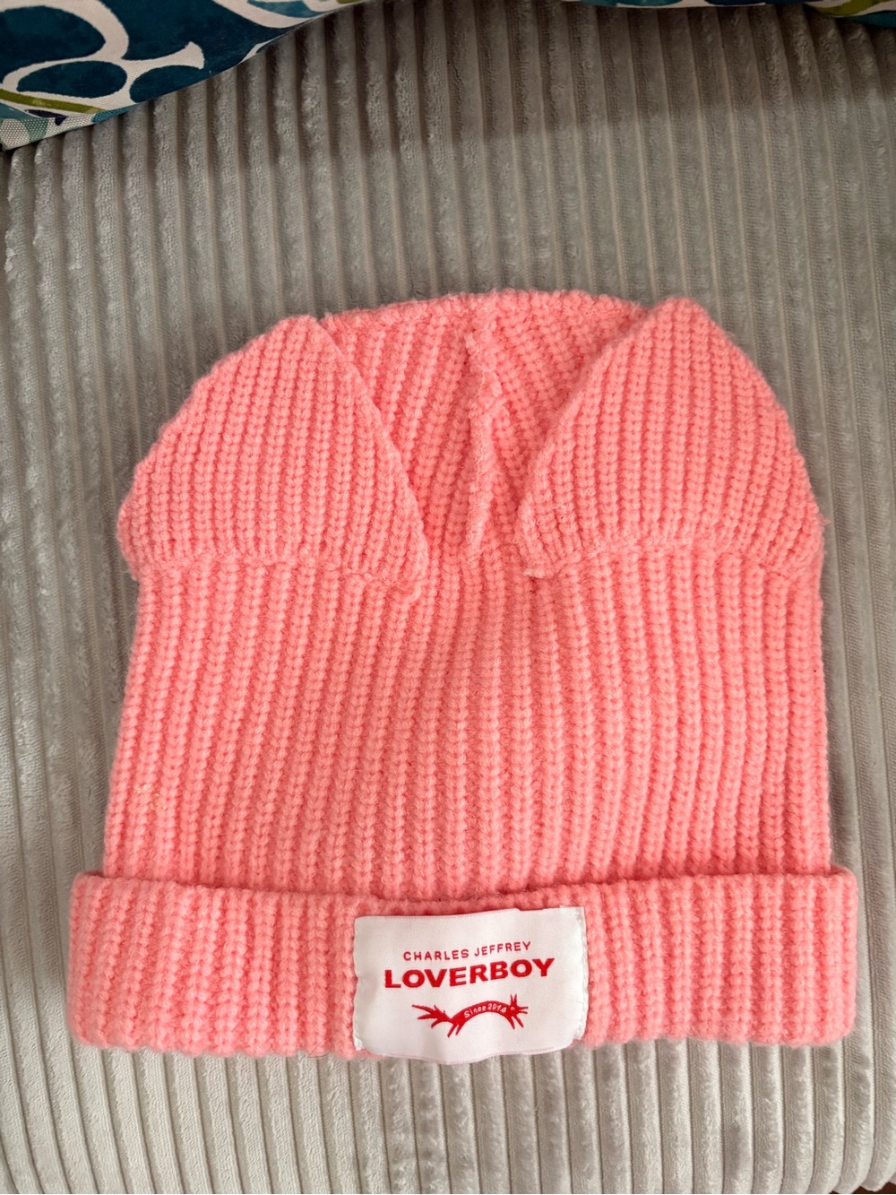 LOVERBOY Charles Jeffrey Pink Cat Ear Knit Beanie